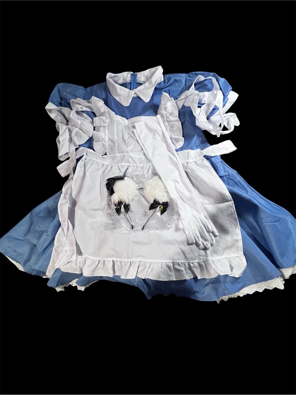 Maid Blue Dress Costume Waitress Plus 3X Alice in Wonderland Halloween Cosplay